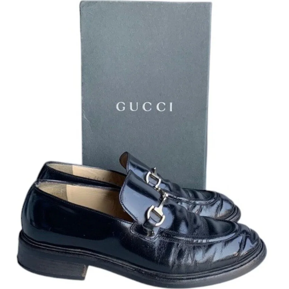 Gucci Horsebit Loafers Womens 8B Black Leather Block Heel Slip‎ On Italy Classic - Picture 3 of 17